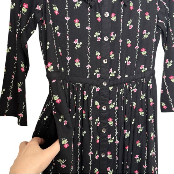 April Cornell Tie Back Floral Midi Dress Sz XXS XS S Black Boho Cottage Western - Picture 4 of 9